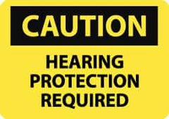 NMC - "Caution - Hearing Protection Required", 10" Long x 14" Wide, Pressure-Sensitive Vinyl Safety Sign - Rectangle, 0.004" Thick, Use for Accident Prevention - Apex Tool & Supply