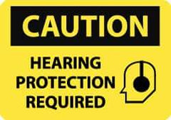 NMC - "Caution - Hearing Protection Required", 10" Long x 14" Wide, Pressure-Sensitive Vinyl Safety Sign - Rectangle, 0.004" Thick, Use for Accident Prevention - Apex Tool & Supply