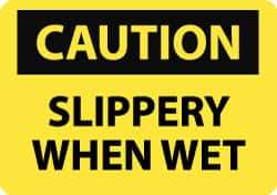 NMC - "Caution - Slippery When Wet", 7" Long x 10" Wide, Pressure-Sensitive Vinyl Safety Sign - Rectangle, 0.004" Thick, Use for Accident Prevention - Apex Tool & Supply