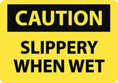 NMC - "Caution - Slippery When Wet", 7" Long x 10" Wide, Pressure-Sensitive Vinyl Safety Sign - Rectangle, 0.004" Thick, Use for Accident Prevention - Apex Tool & Supply