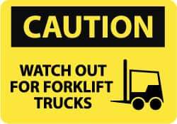 NMC - "Caution - Watch Out for Fork Lift Trucks", 7" Long x 10" Wide, Aluminum Safety Sign - Rectangle, 0.04" Thick, Use for Accident Prevention - Apex Tool & Supply