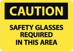 NMC - "Caution - Safety Glasses Required in This Area", 10" Long x 14" Wide, Pressure-Sensitive Vinyl Safety Sign - Rectangle, 0.004" Thick, Use for Accident Prevention - Apex Tool & Supply