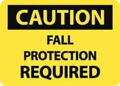 NMC - "Caution - Fall Protection Required", 10" Long x 14" Wide, Aluminum Safety Sign - Rectangle, 0.04" Thick, Use for Accident Prevention - Apex Tool & Supply