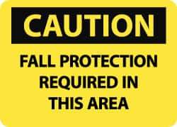 NMC - "Caution - Fall Protection Required in This Area", 10" Long x 14" Wide, Pressure-Sensitive Vinyl Safety Sign - Rectangle, 0.004" Thick, Use for Accident Prevention - Apex Tool & Supply