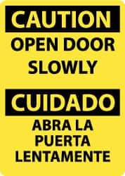NMC - Caution - Open Door Slowly, Pressure Sensitive Vinyl Fire and Exit Sign - 10" Wide x 14" High, English/Spanish - Apex Tool & Supply