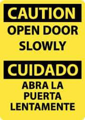 NMC - Caution - Open Door Slowly, Aluminum Fire and Exit Sign - 10" Wide x 14" High, English/Spanish - Apex Tool & Supply