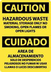 NMC - "Caution - Hazardous Waste Material Storage Only - No Smoking, Open Flames or Open Lights", 14" Long x 10" Wide, Aluminum Safety Sign - Rectangle, 0.04" Thick, Use for Hazardous Materials - Apex Tool & Supply