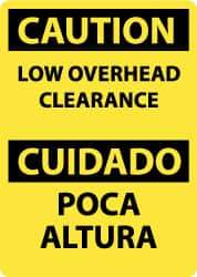 NMC - "Caution - Low Overhead Clearance", 14" Long x 10" Wide, Pressure-Sensitive Vinyl Safety Sign - Rectangle, 0.004" Thick, Use for Accident Prevention - Apex Tool & Supply