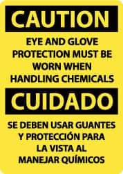 NMC - "Caution - Eye and Glove Protection Must Be Worn When Handling Chemicals", 14" Long x 10" Wide, Pressure-Sensitive Vinyl Safety Sign - Rectangle, 0.004" Thick, Use for Accident Prevention - Apex Tool & Supply