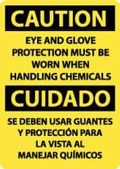 NMC - "Caution - Eye and Glove Protection Must Be Worn When Handling Chemicals", 14" Long x 10" Wide, Rigid Plastic Safety Sign - Rectangle, 0.05" Thick, Use for Accident Prevention - Apex Tool & Supply