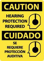 NMC - "Caution - Hearing Protection Required", 14" Long x 10" Wide, Aluminum Safety Sign - Rectangle, 0.04" Thick, Use for Accident Prevention - Apex Tool & Supply
