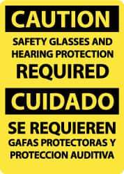 NMC - "Caution - Safety Glasses and Hearing Protection Required", 14" Long x 10" Wide, Rigid Plastic Safety Sign - Rectangle, 0.05" Thick, Use for Accident Prevention - Apex Tool & Supply