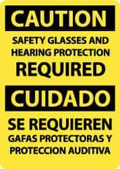 NMC - "Caution - Safety Glasses and Hearing Protection Required", 14" Long x 10" Wide, Aluminum Safety Sign - Rectangle, 0.04" Thick, Use for Accident Prevention - Apex Tool & Supply