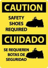 NMC - "Caution - Safety Shoes Required", 14" Long x 10" Wide, Pressure-Sensitive Vinyl Safety Sign - Rectangle, 0.004" Thick, Use for Accident Prevention - Apex Tool & Supply