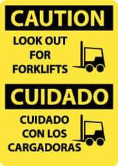 NMC - "Caution - Look Out for Forklifts", 14" Long x 10" Wide, Pressure-Sensitive Vinyl Safety Sign - Rectangle, 0.004" Thick, Use for Accident Prevention - Apex Tool & Supply