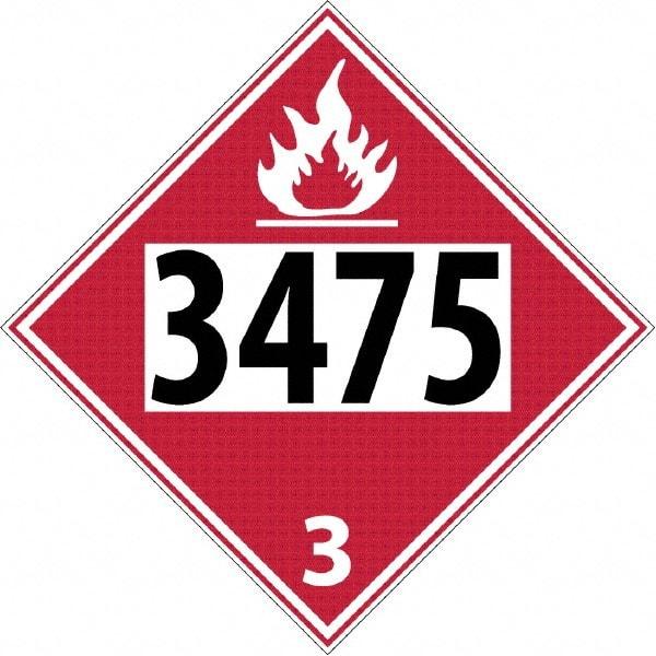 NMC - DOT - Shipping & Vehicle - 3475, 10-3/4" Wide x 10-3/4" High, Rigid Plastic Placard - Black & Yellow on White, UV Resistant, Chemical Resistant, Graffiti Proof - Apex Tool & Supply