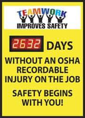 NMC - Scoreboards Scoreboard Type: Digital Scoreboard Legend: Teamwork Improves Safety - ___ Days without an OSHA Recordable Injury - on the Job Safety Begins with You - Apex Tool & Supply