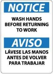 NMC - "Notice - Wash Hands Before Returning to Work", 14" Long x 10" Wide, Aluminum Safety Sign - Rectangle, 0.04" Thick, Use for Restroom, Janitorial & Housekeeping - Apex Tool & Supply