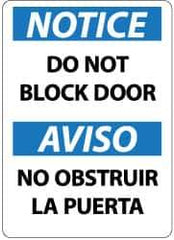 NMC - "Notice - Do Not Block Door", 14" Long x 10" Wide, Rigid Plastic Safety Sign - Rectangle, 0.05" Thick, Use for Accident Prevention - Apex Tool & Supply