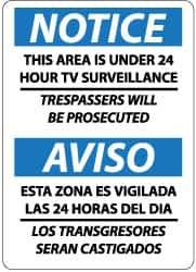 NMC - "Notice - This Area Is under 24 Hour TV Surveillance - Trespassers Will Be Prosecuted", 14" Long x 10" Wide, Pressure-Sensitive Vinyl Safety Sign - Rectangle, 0.004" Thick, Use for Security & Admittance - Apex Tool & Supply