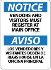 NMC - "Notice - Vendors and Visitors Must Register at Main Office", 14" Long x 10" Wide, Pressure-Sensitive Vinyl Safety Sign - Rectangle, 0.004" Thick, Use for Security & Admittance - Apex Tool & Supply