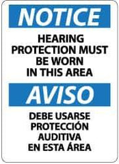NMC - "Notice - Hearing Protection Must Be Worn in This Area", 14" Long x 10" Wide, Rigid Plastic Safety Sign - Rectangle, 0.05" Thick, Use for Accident Prevention - Apex Tool & Supply