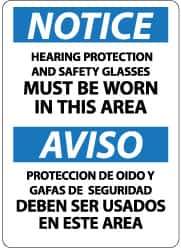 NMC - "Notice - Hearing Protection and Safety Glasses Must Be Worn in This Area", 14" Long x 10" Wide, Aluminum Safety Sign - Rectangle, 0.04" Thick, Use for Accident Prevention - Apex Tool & Supply