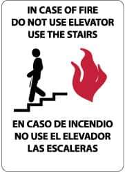 NMC - In Case of Fire - Do Not Use Elevator - Use the Stairs, Plastic Fire and Exit Sign - 10" Wide x 14" High, English/Spanish - Apex Tool & Supply
