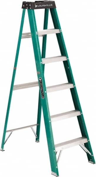 Louisville - 5 Steps, 6' High, Type II Rating, Fiberglass Step Ladder - Apex Tool & Supply
