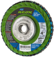 Norton - 80 Grit, 4-1/2" Disc Diam, 5/8-11 Center Hole, Type 27 Ceramic Alumina Flap Disc - 13,300 Max RPM, Polyester Backing, Arbor Attaching System, Coated - Apex Tool & Supply