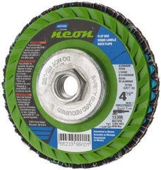 Norton - 60 Grit, 4-1/2" Disc Diam, 5/8-11 Center Hole, Type 27 Ceramic Alumina Flap Disc - 13,300 Max RPM, Polyester Backing, Arbor Attaching System, Coated - Apex Tool & Supply