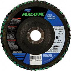 Norton - 80 Grit, 6" Disc Diam, 7/8" Center Hole, Type 27 Ceramic Alumina Flap Disc - 10,200 Max RPM, Polyester Backing, Arbor Attaching System, Coated - Apex Tool & Supply
