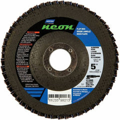 Norton - 80 Grit, 5" Disc Diam, 7/8" Center Hole, Type 27 Ceramic Alumina Flap Disc - 12,000 Max RPM, Polyester Backing, Arbor Attaching System, Coated - Apex Tool & Supply