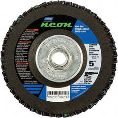 Norton - 40 Grit, 5" Disc Diam, 5/8-11 Center Hole, Type 27 Ceramic Alumina Flap Disc - 12,000 Max RPM, Polyester Backing, Arbor Attaching System, Coated - Apex Tool & Supply