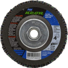 Norton - 36 Grit, 4-1/2" Disc Diam, 5/8-11 Center Hole, Type 27 Ceramic Alumina Flap Disc - 13,300 Max RPM, Polyester Backing, Arbor Attaching System, Coated - Apex Tool & Supply