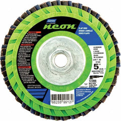 Norton - 60 Grit, 5" Disc Diam, 5/8-11 Center Hole, Type 27 Ceramic Alumina Flap Disc - 12,000 Max RPM, Polyester Backing, Arbor Attaching System, Coated - Apex Tool & Supply