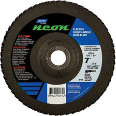 Norton - 36 Grit, 7" Disc Diam, 7/8" Center Hole, Type 27 Ceramic Alumina Flap Disc - 8,600 Max RPM, Polyester Backing, Arbor Attaching System, Coated - Apex Tool & Supply