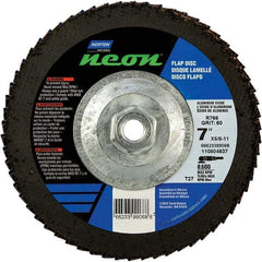 Norton - 80 Grit, 7" Disc Diam, 5/8-11 Center Hole, Type 27 Ceramic Alumina Flap Disc - 8,600 Max RPM, Polyester Backing, Arbor Attaching System, Coated - Apex Tool & Supply