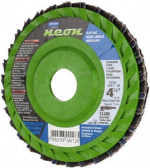 Norton - 36 Grit, 4-1/2" Disc Diam, 7/8" Center Hole, Type 27 Ceramic Alumina Flap Disc - 13,300 Max RPM, Polyester Backing, Arbor Attaching System, Coated - Apex Tool & Supply