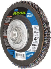 Norton - 40 Grit, 4-1/2" Disc Diam, 5/8-11 Center Hole, Type 27 Ceramic Alumina Flap Disc - 13,300 Max RPM, Polyester Backing, Arbor Attaching System, Coated - Apex Tool & Supply