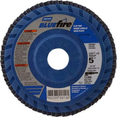 Norton - 40 Grit, 5" Disc Diam, 7/8" Center Hole, Type 27 Zirconia Alumina Flap Disc - 12,000 Max RPM, Cloth Backing, Arbor Attaching System, Coated - Apex Tool & Supply