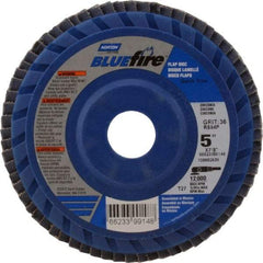 Norton - 36 Grit, 5" Disc Diam, 7/8" Center Hole, Type 27 Zirconia Alumina Flap Disc - 12,000 Max RPM, Cloth Backing, Arbor Attaching System, Coated - Apex Tool & Supply