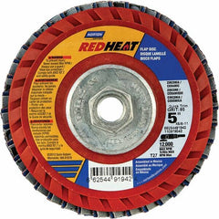 Norton - 40 Grit, 5" Disc Diam, 5/8-11 Center Hole, Type 27 Ceramic Alumina Flap Disc - 12,000 Max RPM, Cloth Backing, Arbor Attaching System, Coated - Apex Tool & Supply