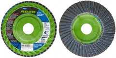 Norton - 120 Grit, 4-1/2" Disc Diam, 7/8" Center Hole, Type 27 Ceramic Alumina Flap Disc - 13,300 Max RPM, Polyester Backing, Arbor Attaching System, Coated - Apex Tool & Supply