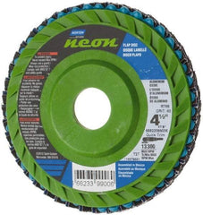 Norton - 80 Grit, 4-1/2" Disc Diam, 7/8" Center Hole, Type 27 Ceramic Alumina Flap Disc - 13,300 Max RPM, Polyester Backing, Arbor Attaching System, Coated - Apex Tool & Supply