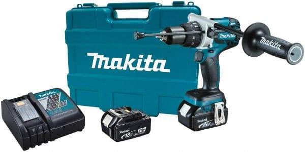 Makita - 18 Volt 1/2" Keyless Chuck Cordless Hammer Drill - 0 to 34,000 BPM, 0 to 400 & 0 to 1,500 RPM, Reversible, Ergonomic Handle - Apex Tool & Supply
