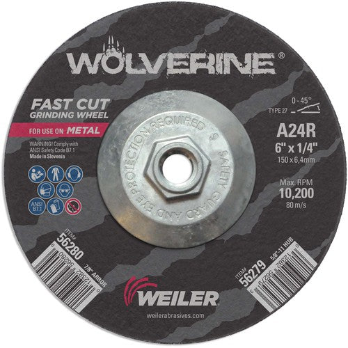 Vortec Pro 6″ × 1/4″ Type 27 Grinding Wheel, A24R, 5/8″-11″ UNC Nut - Apex Tool & Supply