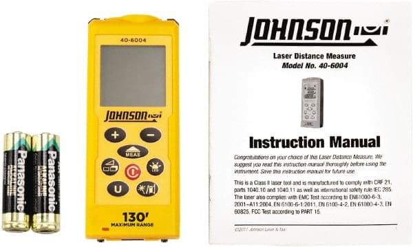 Johnson Level & Tool - 0.05 m to 39.62 m, Laser Distance Finder - 2 AA Alkaline Battery, Accurate to 1/16 Inch - Apex Tool & Supply