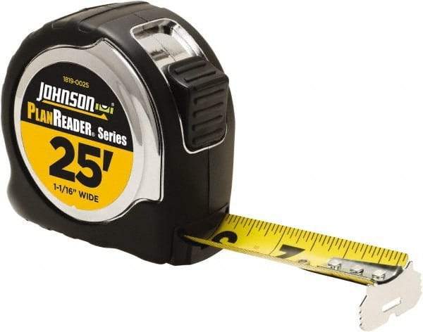 Johnson Level & Tool - 25' x 1-1/16" Tape Measure - 1/16" Graduation, Inch Graduation Style - Apex Tool & Supply