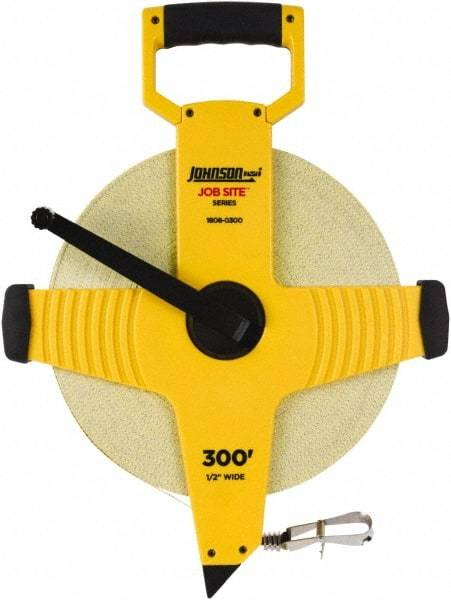 Johnson Level & Tool - 300' x 1/2" Tape Measure - 1/8" (Face) & 1/10" (Back) Graduation, Inch Graduation Style - Apex Tool & Supply